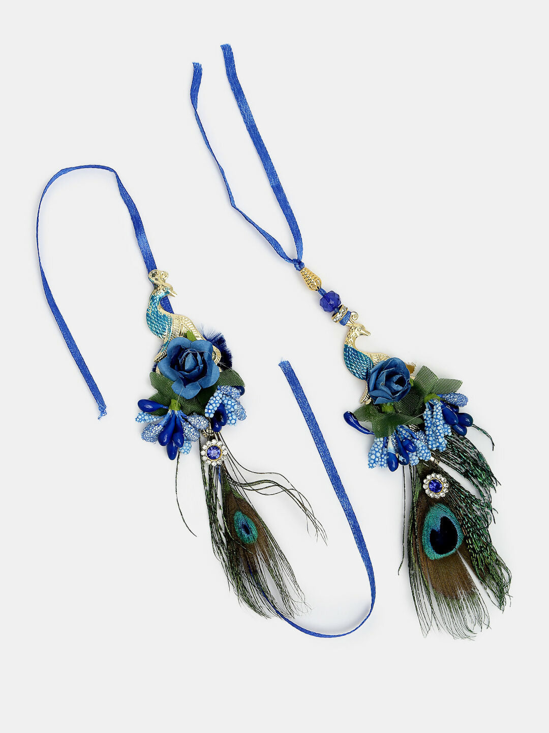 NVR Women & Men Set of 2 Blue Peacock Design Bhaiya Bhabhi Rakhi With Roli Chawal & Chocolate
