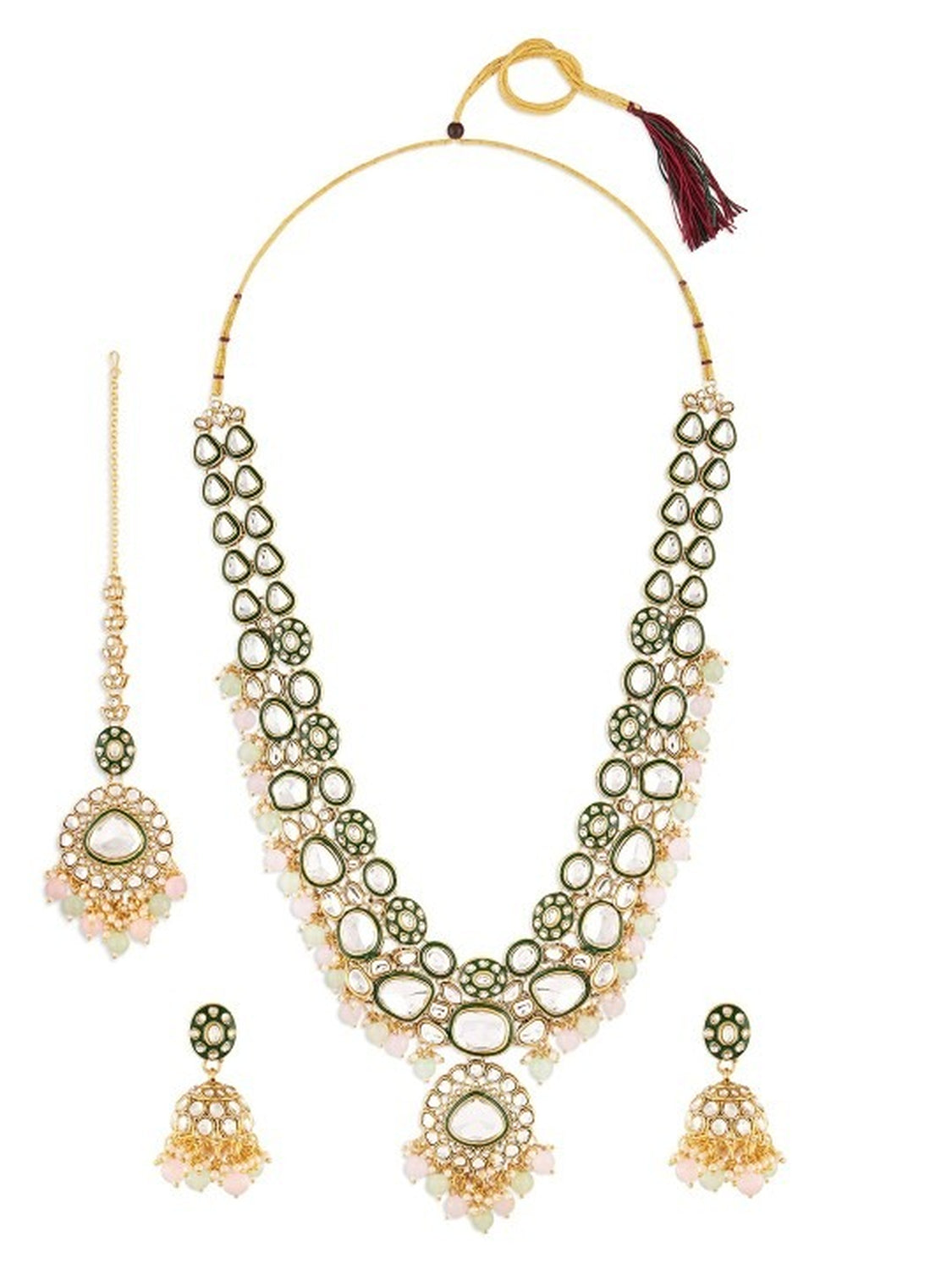 Jewel City Gold-Plated Kundan Bridal Necklace Set with Pastel Beads – Traditional Indian Wedding Jewelry for Women