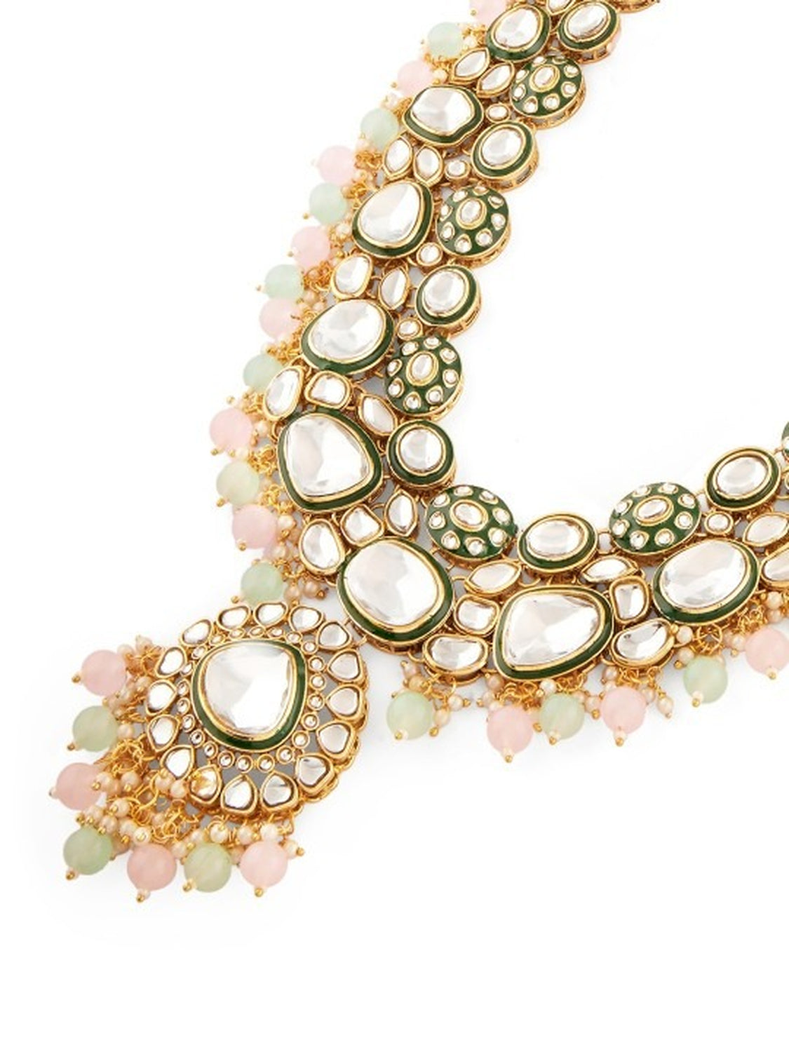 Jewel City Gold-Plated Kundan Bridal Necklace Set with Pastel Beads – Traditional Indian Wedding Jewelry for Women
