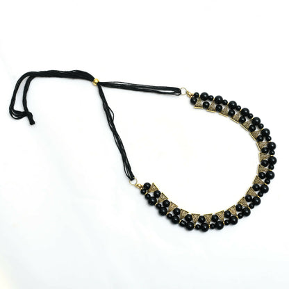 Mominos Fashion Johar Kamal Gold-Polished Brass Finish Pearls Work Choker For Women (Black)
