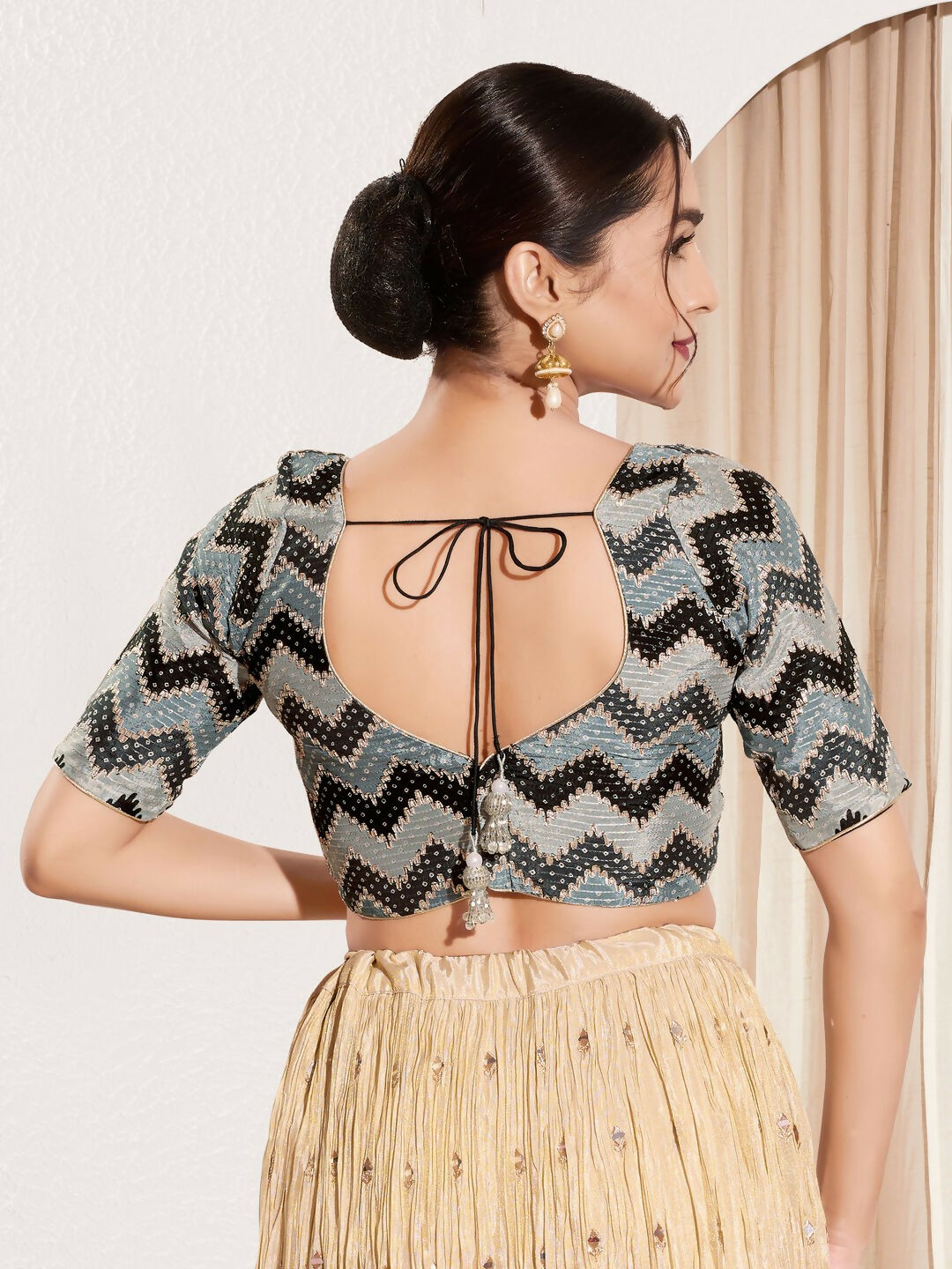 Joban Fashion Black Chiffon Padded Blouse With Square Neck Elbow Sleeves