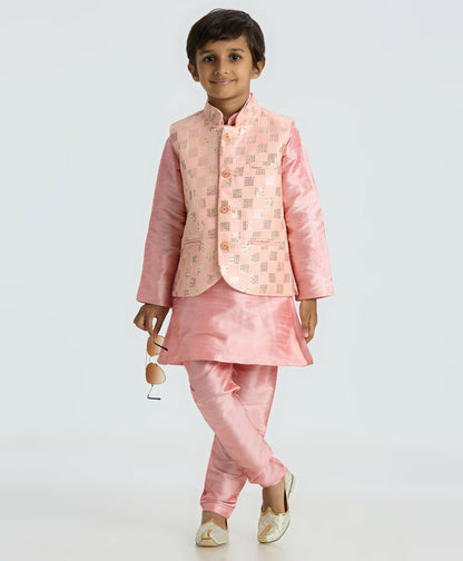 Joban Fashion Kids Island with Sequence work Nehru Jacket Full Sleeves Kurta, Pyjama Set - Pink