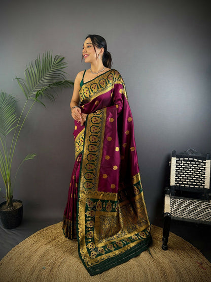 Joban Fashion Green Butti Banarasi Silk Sarees