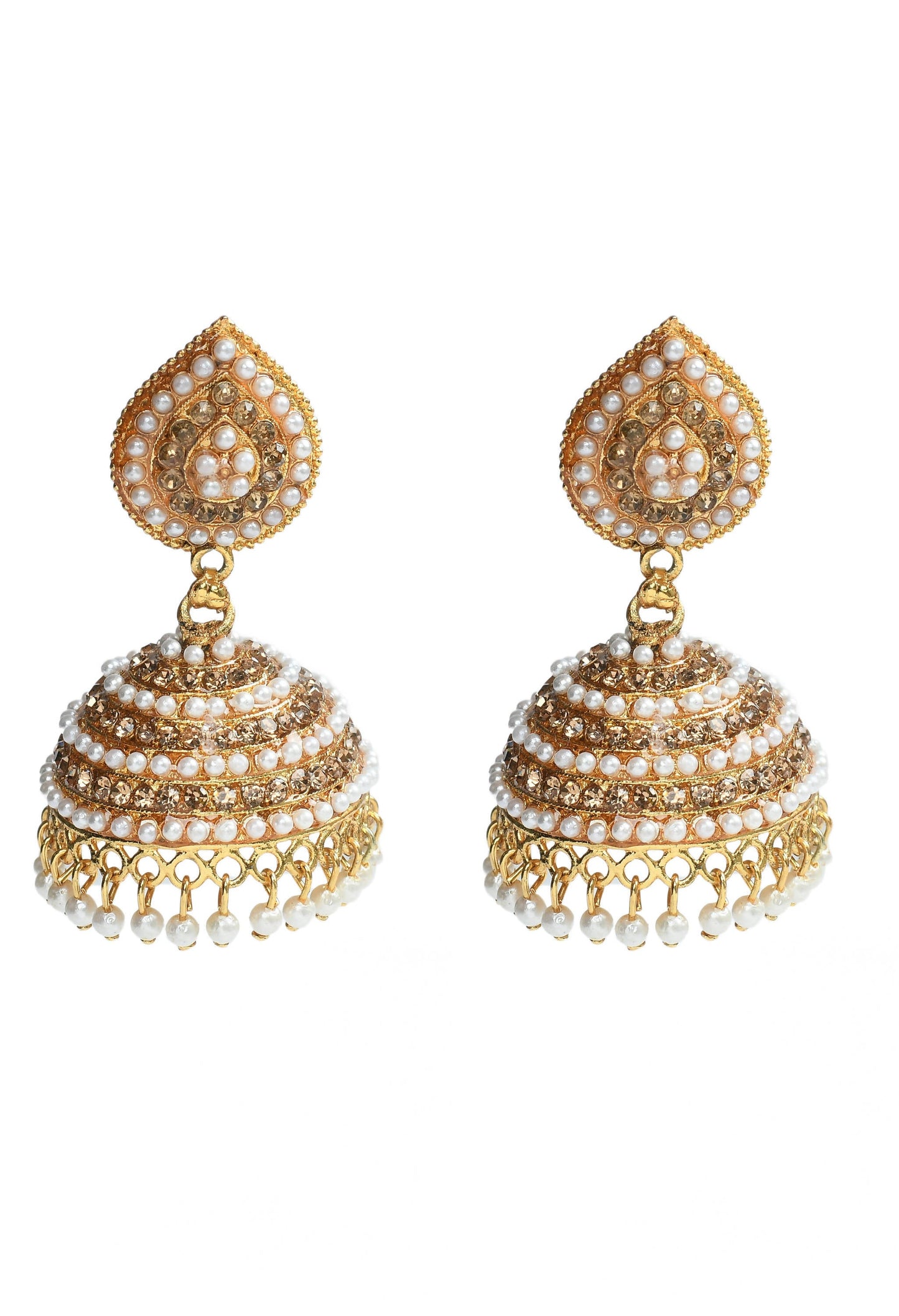 Mominos Fashion Johar Kamal Leaf Design Jhumka With Stone & Pearl
