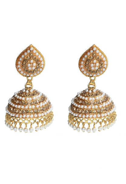 Mominos Fashion Johar Kamal Leaf Design Jhumka With Stone & Pearl
