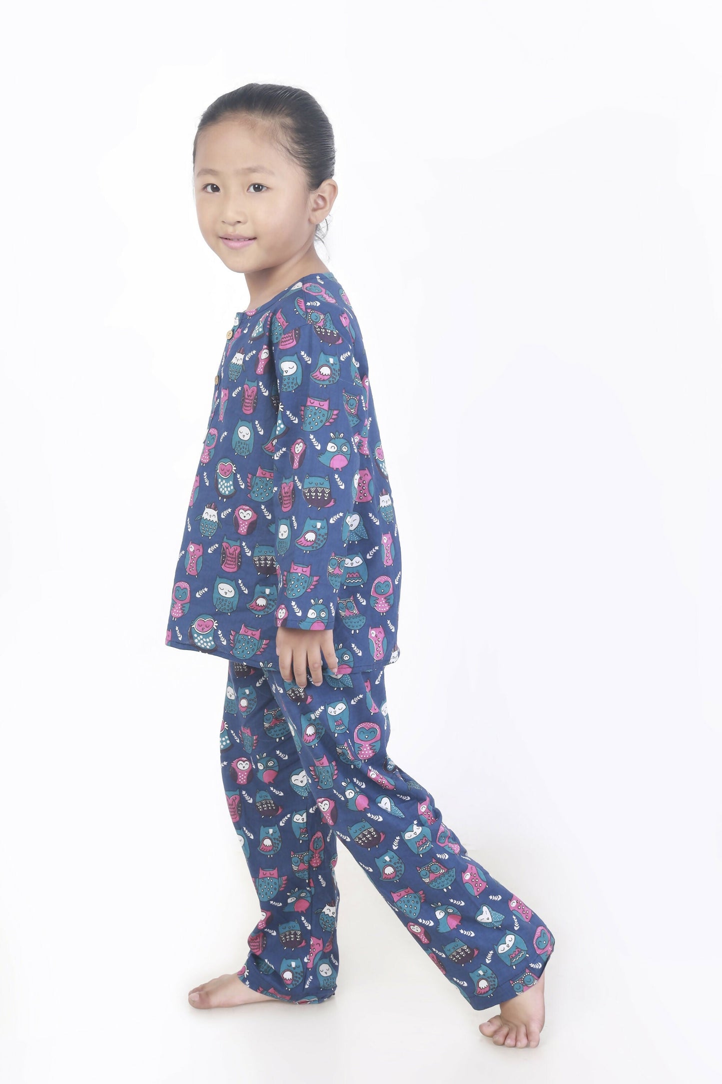 Breathables Kids Cotton Owl Print Co-Ord Night Suit – Navy Blue