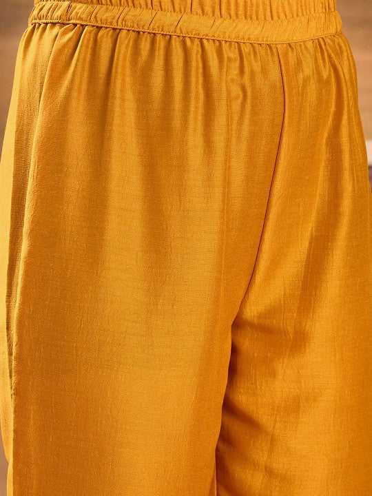 Sangria Embroidered Shirt Collar Neck Tunic With Trouser Co-Ords
