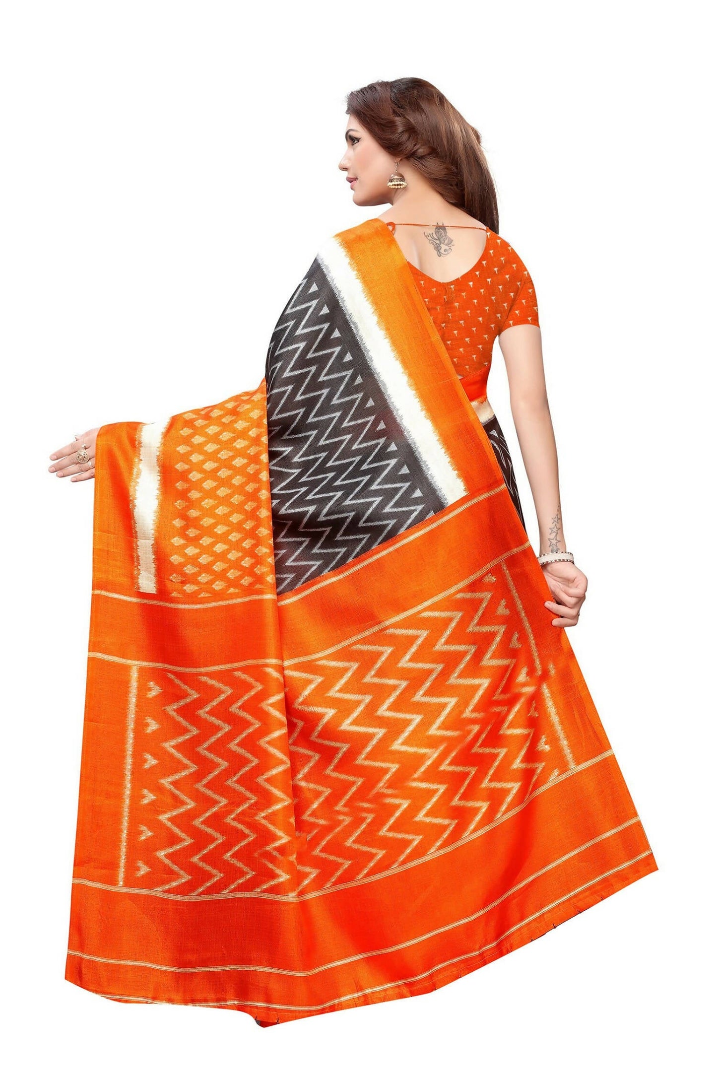 Vamika Orange & Multicolor Kalamkari With Jhalar Khadi Silk Saree