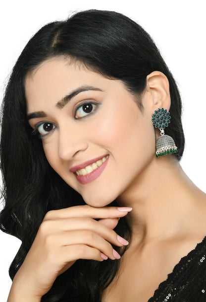 Mominos Fashion Joharkamal Kundan work Jhumka with Green Beads