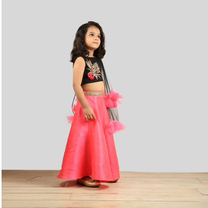 Pink Cow Fashions Black & Pink Ghagra Choli With Frill Dupatta