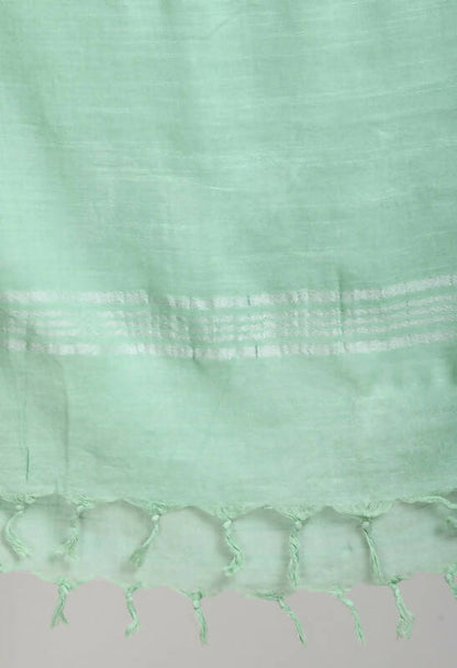 Mominos Fashion Moeza Women's Linen Cotton Silver Border Pista Green Dupatta