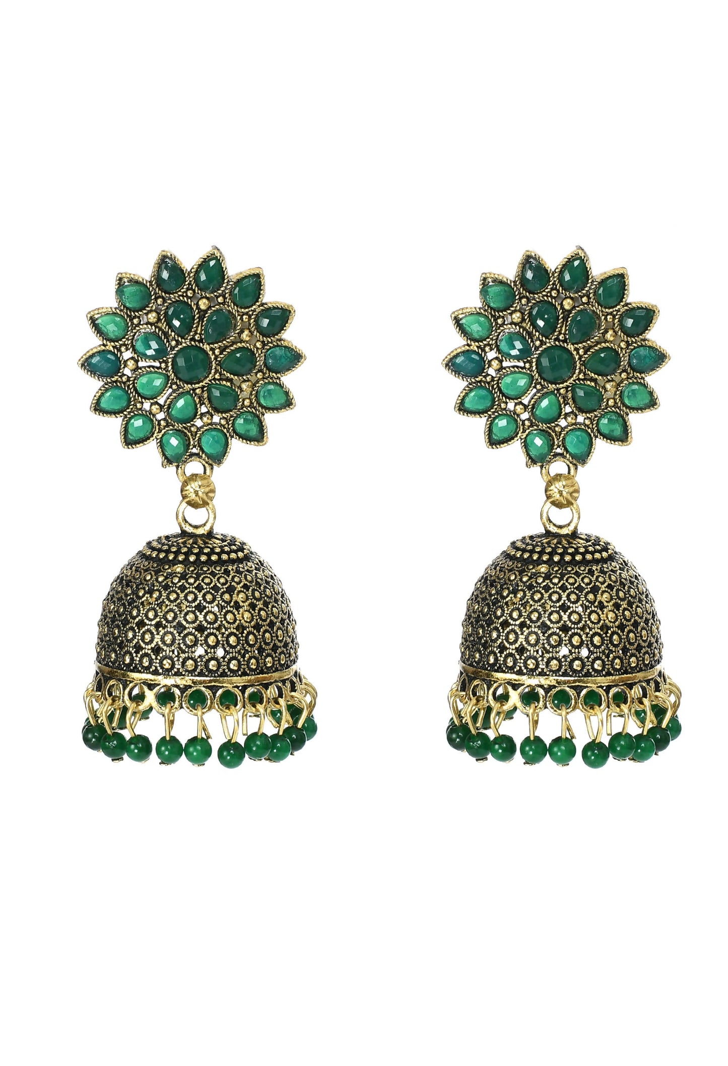 Mominos Fashion Johar Kamal Beautiful Kundan Work Jhumka With Green Beads
