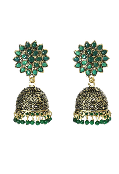 Mominos Fashion Johar Kamal Beautiful Kundan Work Jhumka With Green Beads