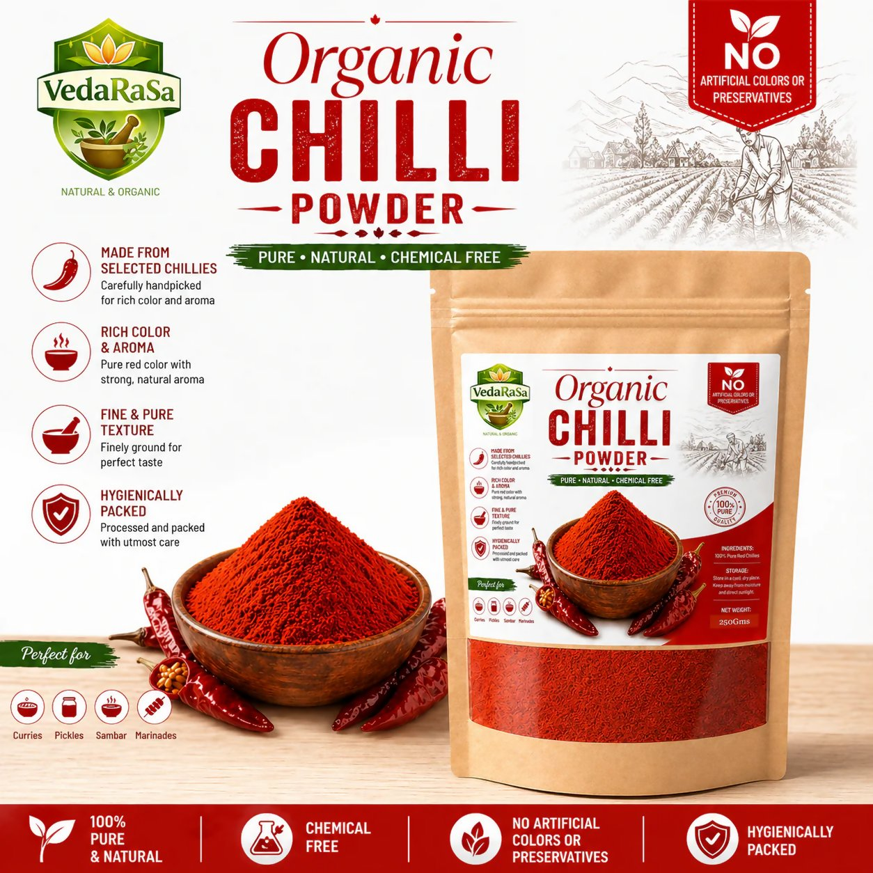 VedaRasa Organic Chilli Powder
