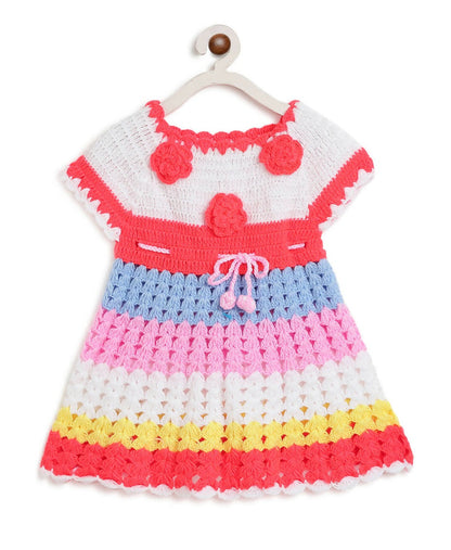 ChutPut Hand knitted Crochet Rainbow Wool Dress For Baby Girls - Multi