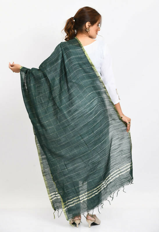 Mominos Fashion Moeza Women's Cotton Zari Box Bottle Green Dupatta