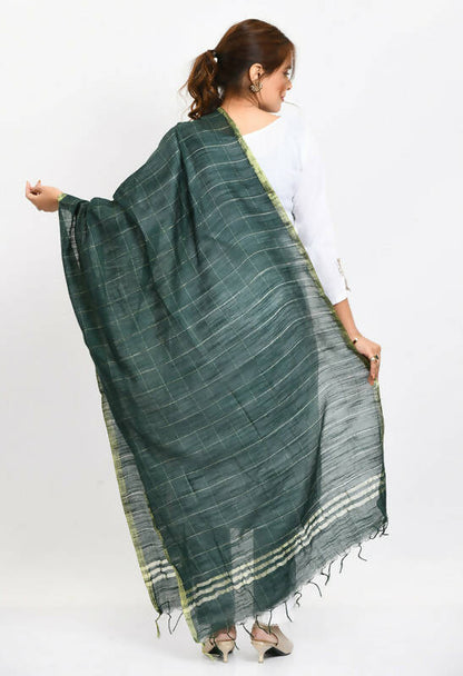 Mominos Fashion Moeza Women's Cotton Zari Box Bottle Green Dupatta