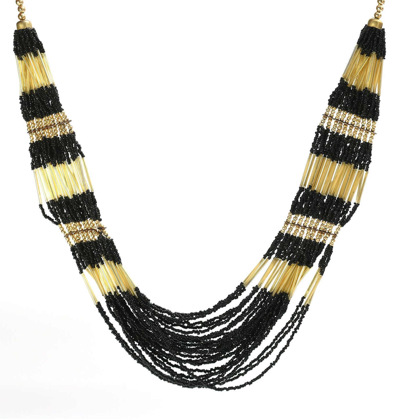 Mominos Fashion Johar Kamal Handicraft Finish Beads Work Long Necklace For Women (Black /Golden)