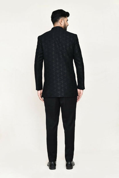 Joban Fashion Black Colored Imported Jacquard Fabric Open Prince Coat, Jacket With Pant
