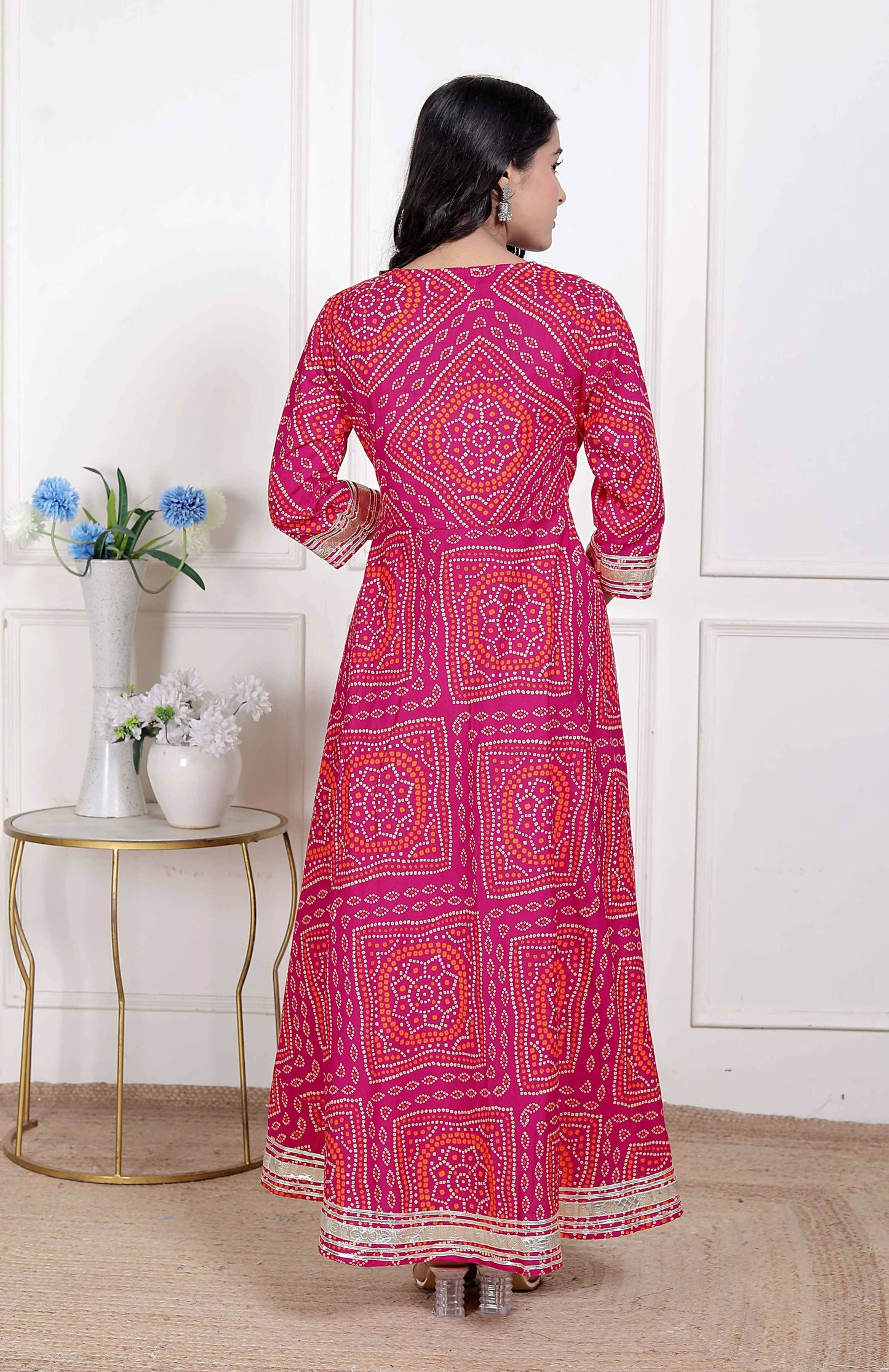 Miravan Women's Bandhani Ethnic Anarkali Kurta and Dupatta
