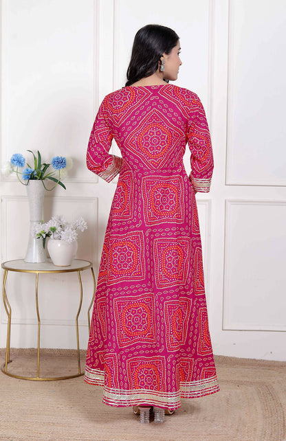 Miravan Women's Bandhani Ethnic Anarkali Kurta and Dupatta