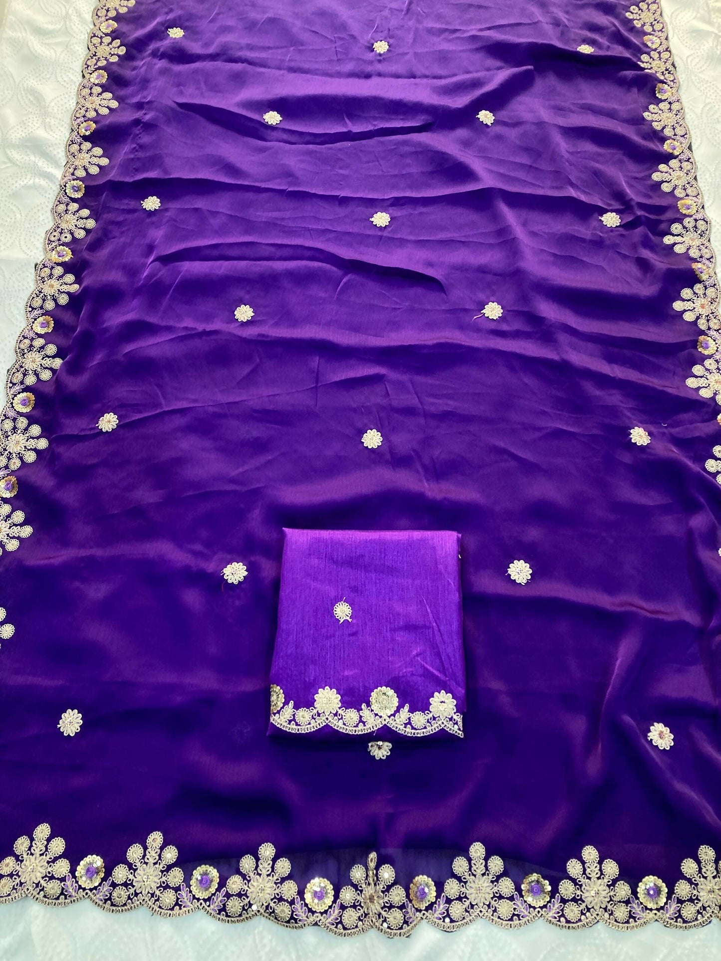 Teeya Creation New Trendy Party Wear Soft Satin Chiffon Saree-Purple