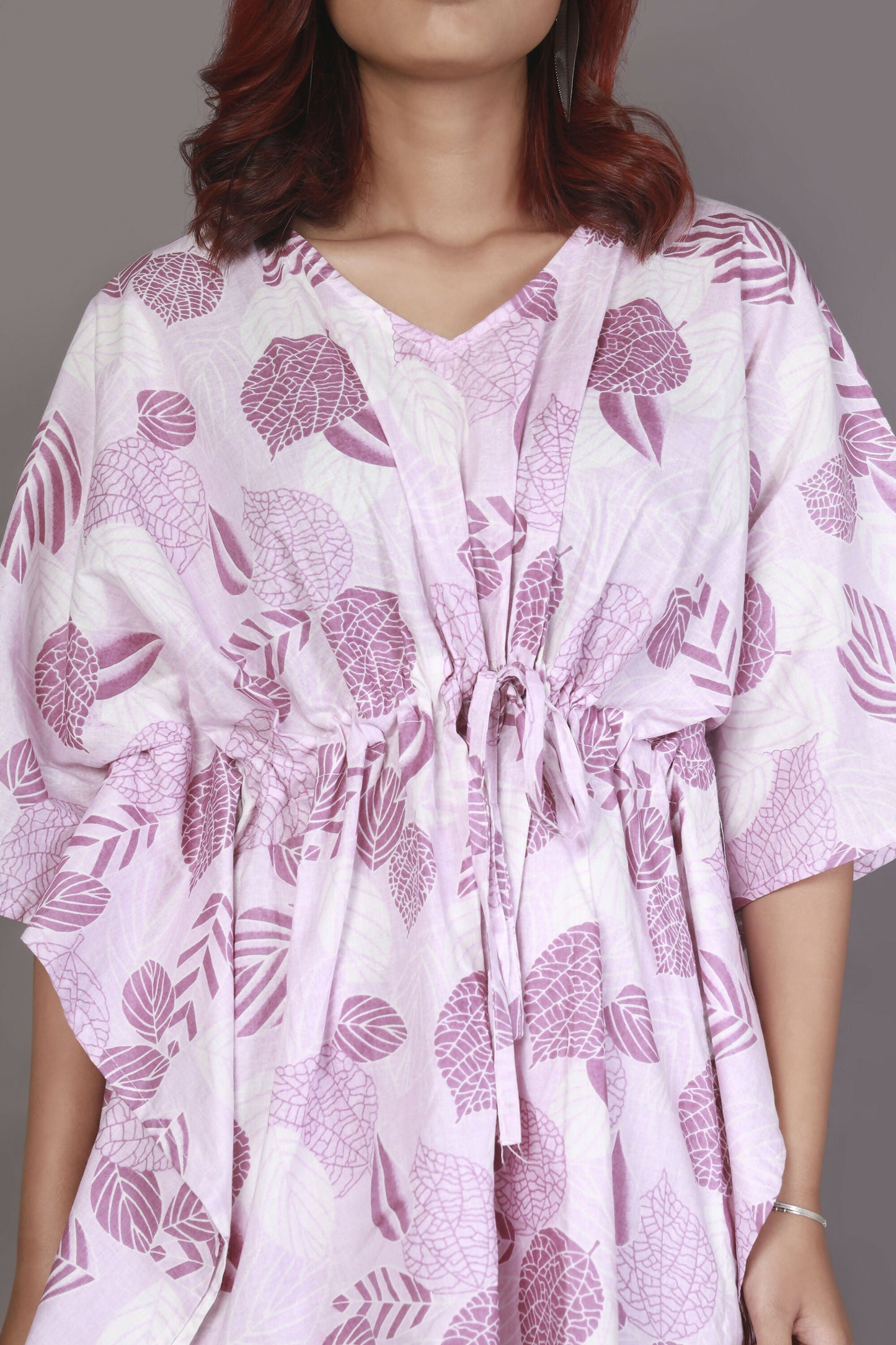 Breathables Women’S Loungewear Kaftan Cotton Pink Nature-Inspired Print Co-Ord Set