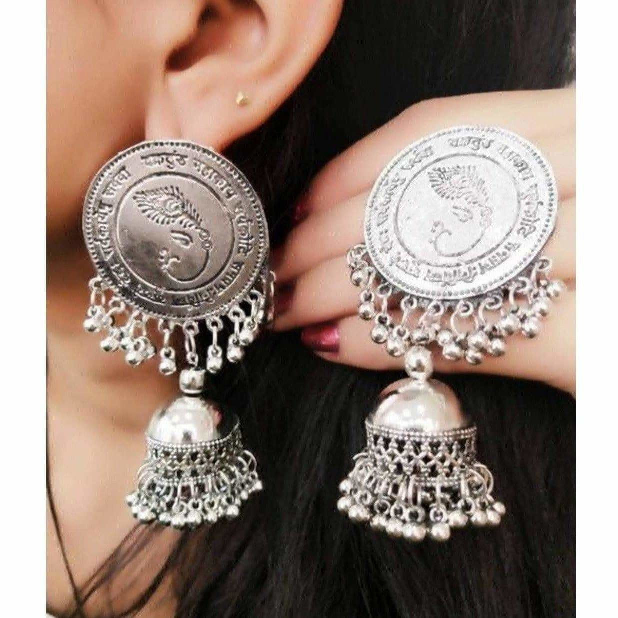 MS Fashion India Lord Ganesh Symbol Silver Color Jhumka Earrings