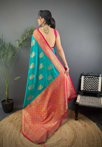 Joban Fashion Maroon Peacock Banarasi Silk Sarees