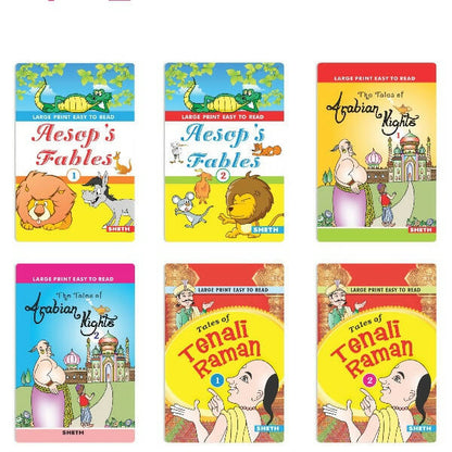 Large Print Easy to Read Aesop's Fables, Arabian Nights & Tenali Raman Classic Stories Books Set of 6| Ages 6 - 12 Year