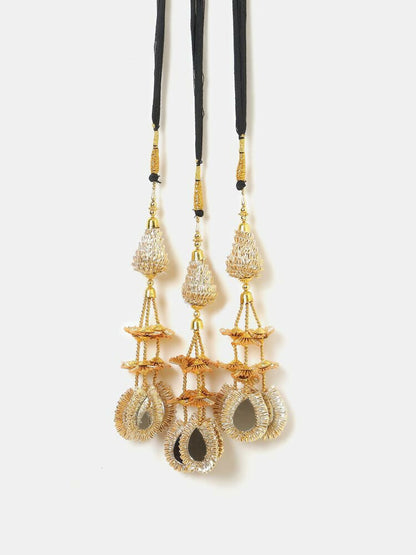Ruby Raang Gold Gota Pati Work And Black Thread And Mirrors With Gold Stones