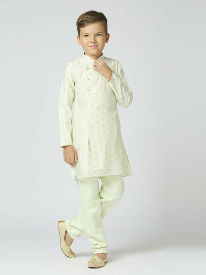 Joban Fashion Kids Island Full Sleeves Chanderi Kurta, Pyjama Set with Traditional Butta Work - Pista