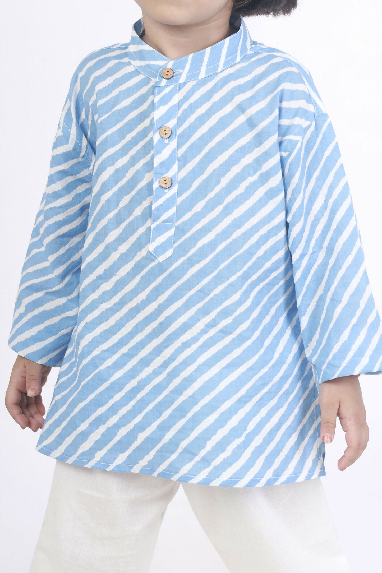 Breathables Kids Cotton Night Suit – Blue Striped Kurta & Pyjama Co-Ord Set For Boys & Girls