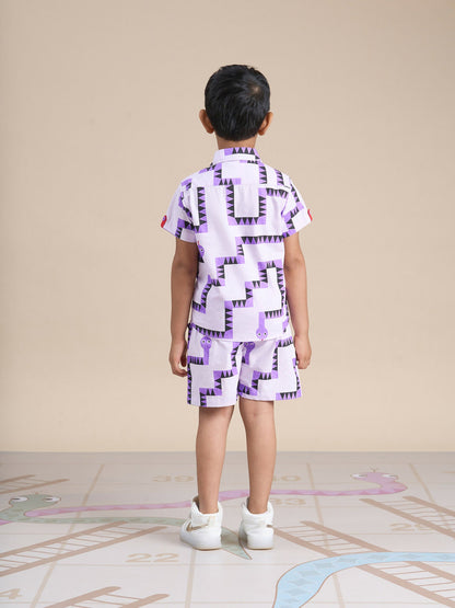 Snakes and Ladders Boys Purple Table Print Shirt and Boxer Set from Siblings Collection