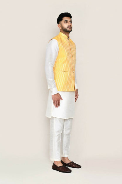 Joban Fashion White Colored Art Silk Fabric Kurta, Jacket With Straight Fit Pant