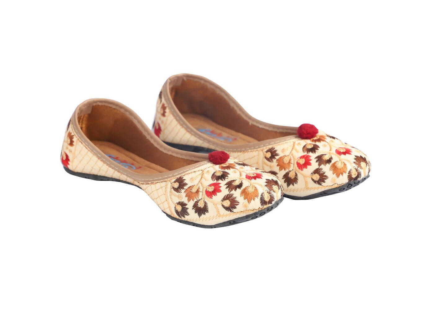 Tiny Bugs Girls Ethnic Floral Embroidered Juttis - Beige