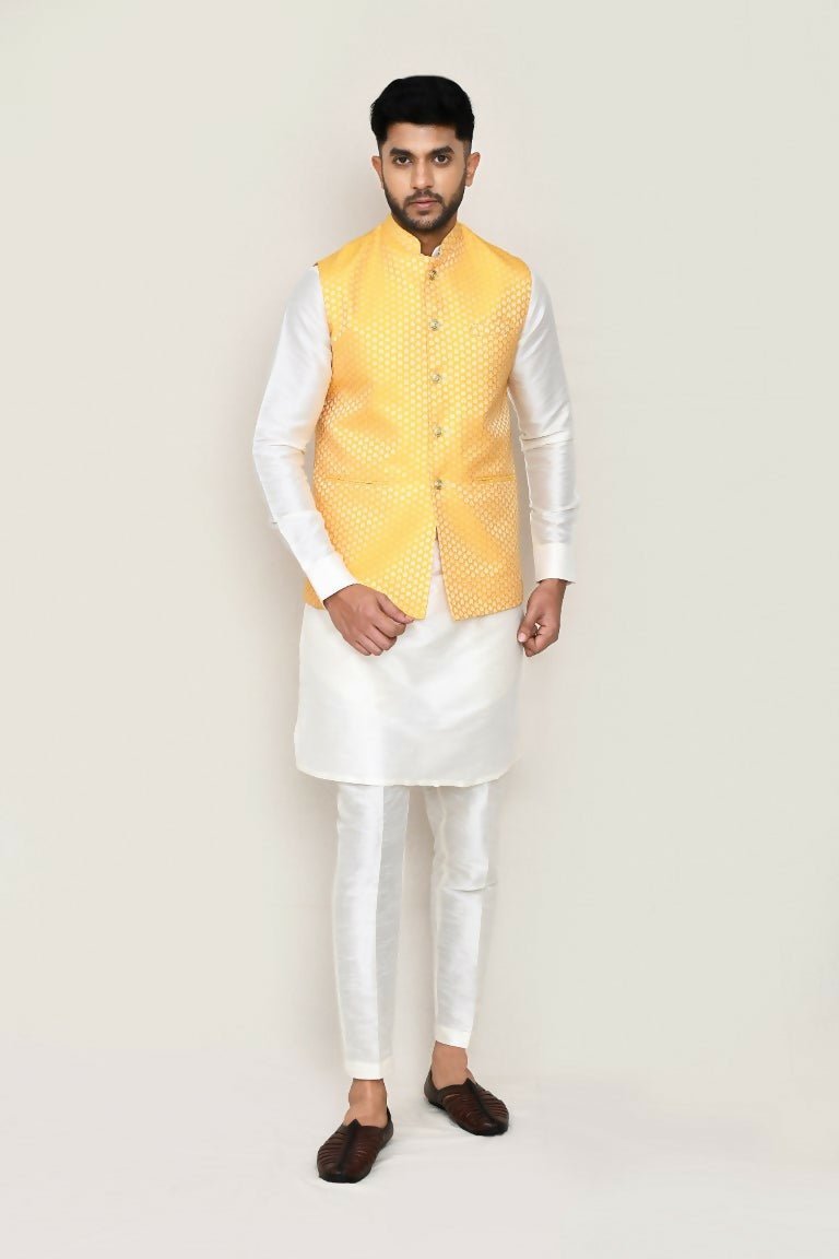 Joban Fashion White Colored Art Silk Fabric Kurta, Jacket With Straight Fit Pant