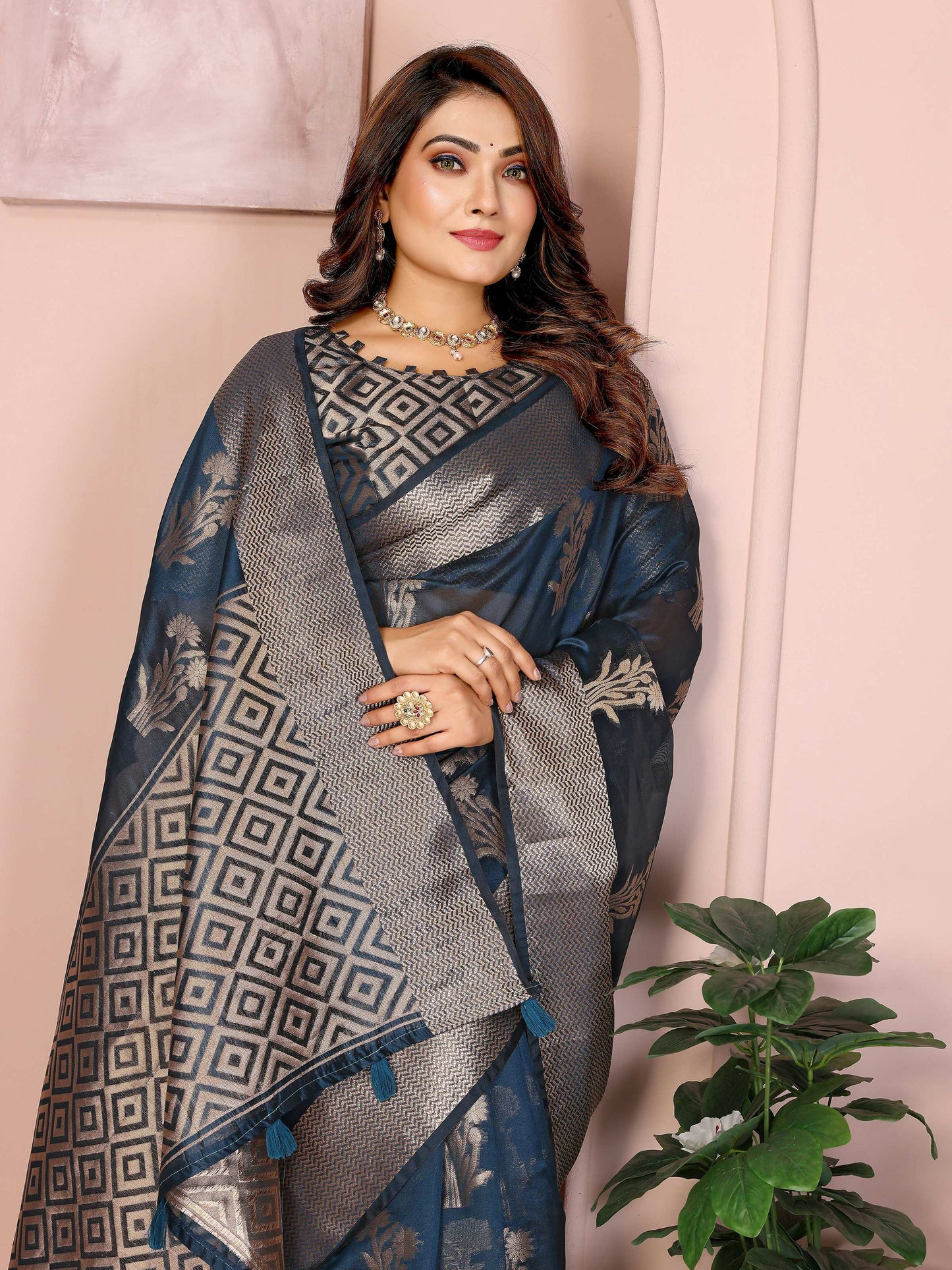 Aastha Fashion Teal Soft Organza Silk Weaving Saree