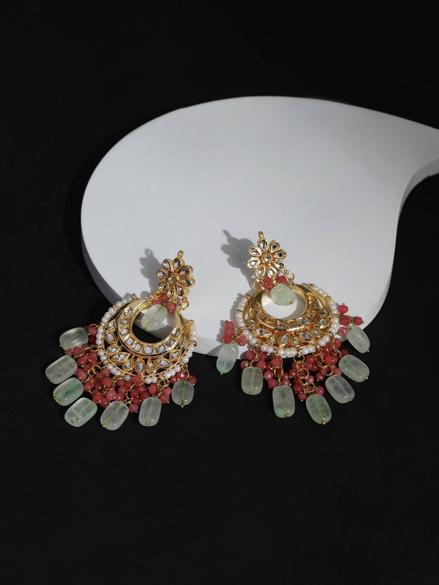 Gold-Toned Red Contemporary Gold-Polished Chandbalis Earrings - Ruby Raang