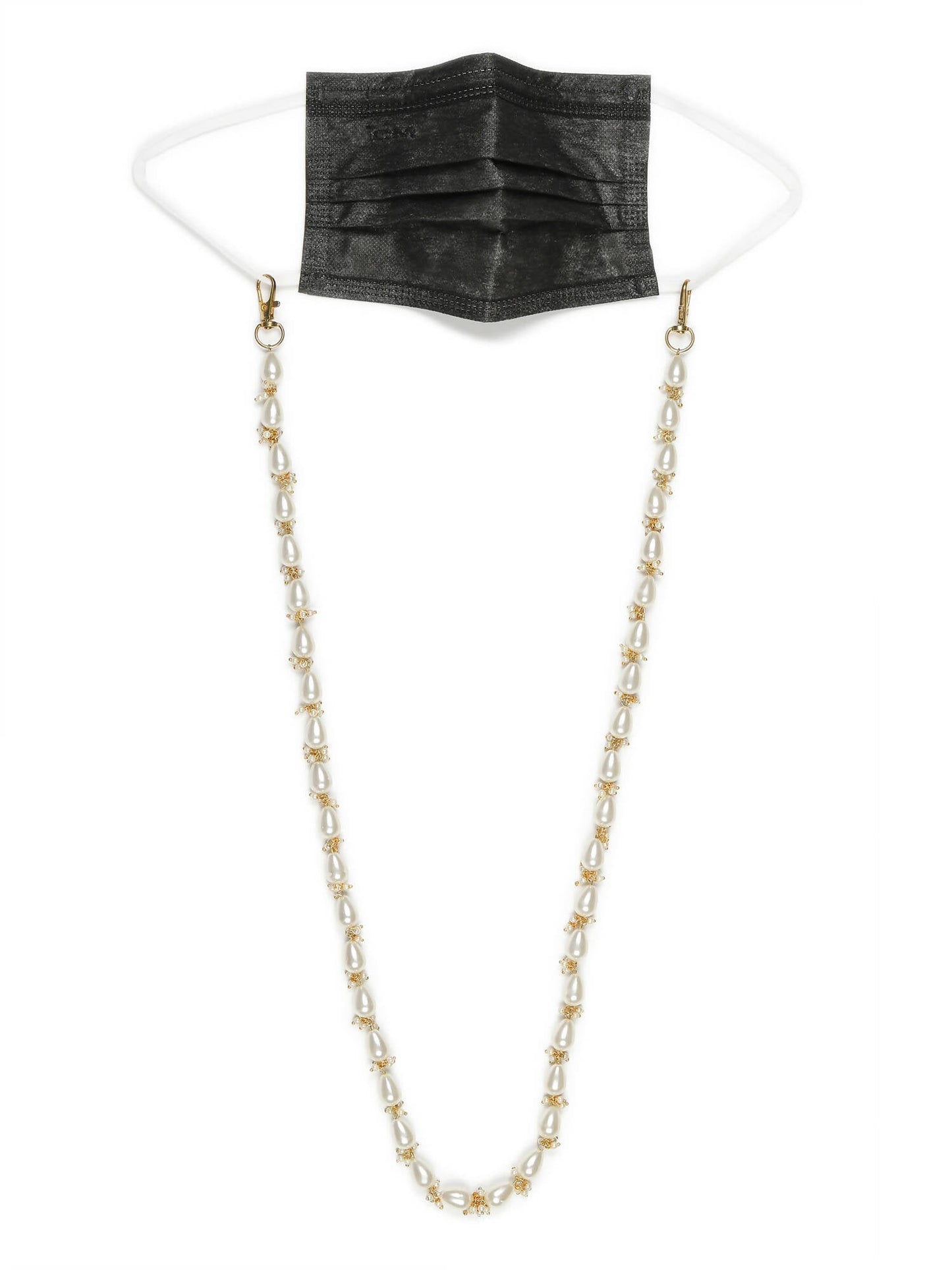 Gold-Toned White Embellished Mask Chain - Ruby Raang