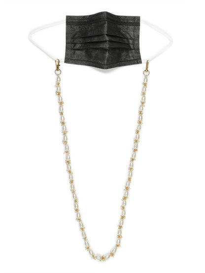 Gold-Toned White Embellished Mask Chain - Ruby Raang