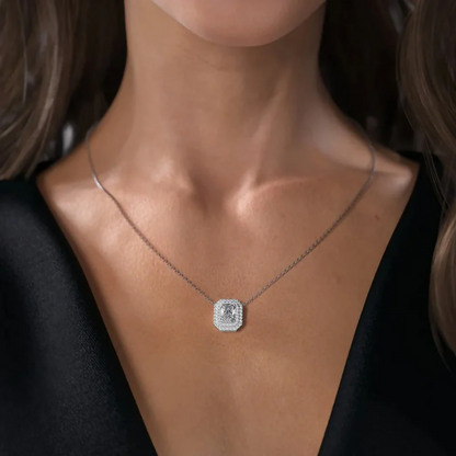 Cauer Elegant Radiant Moissanite Pendant Chain 14K Sterling Silver White Gold Plated