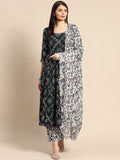 Anayna Women Black Bandhani Printed Pure Cotton Kurta with Trousers & Dupatta