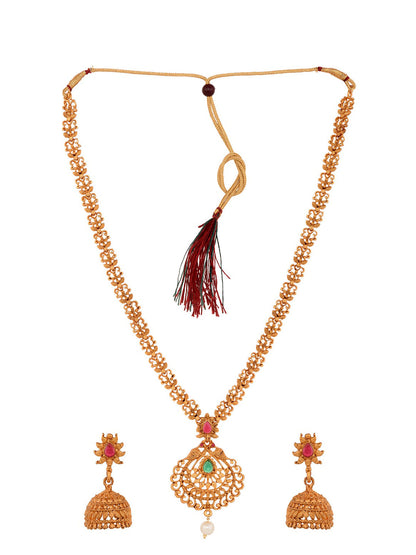 Saraf RS Jewellery Gold-Polished South Indian Imitation Bridal Temple Jewellery Set
