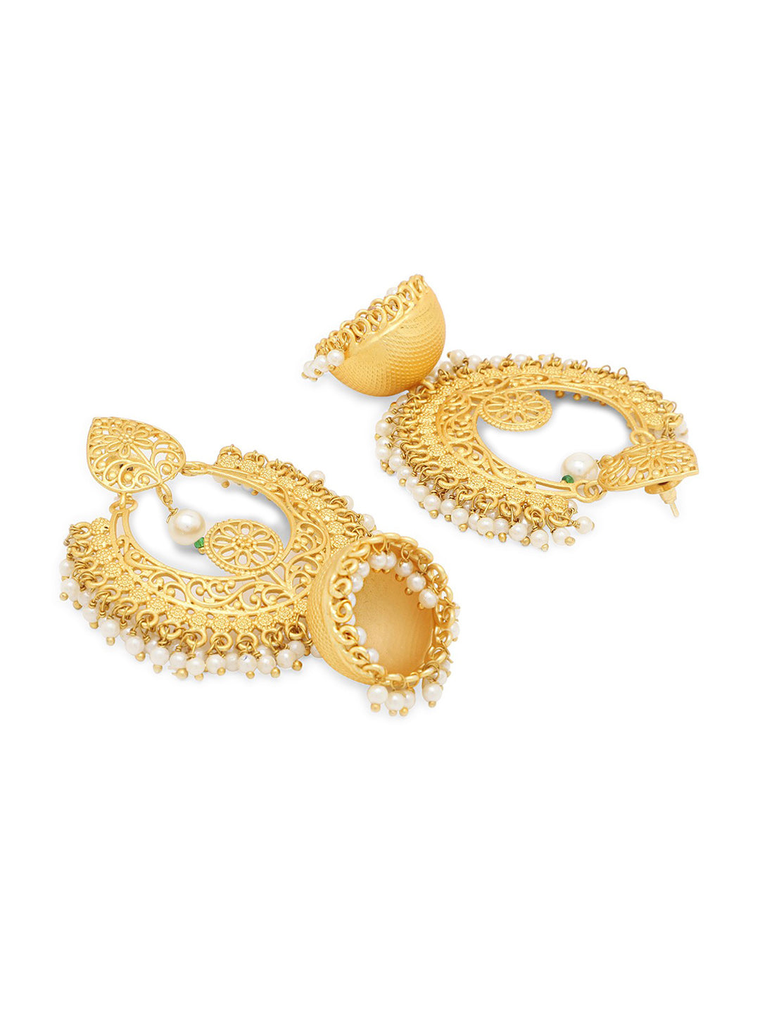 Yellow Chimes Women Gold-Toned Contemporary Chandbali Jumka Earrings