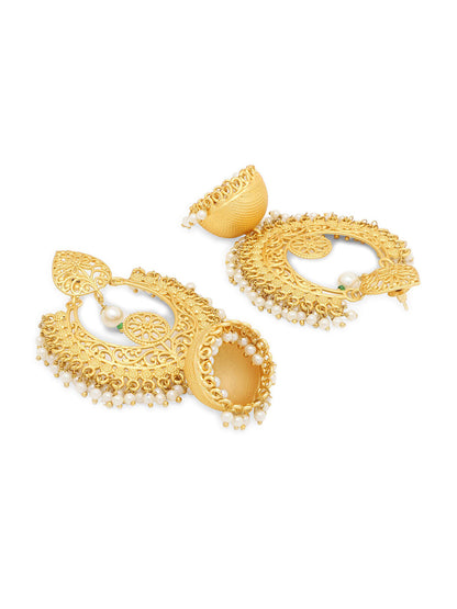 Yellow Chimes Women Gold-Toned Contemporary Chandbali Jumka Earrings
