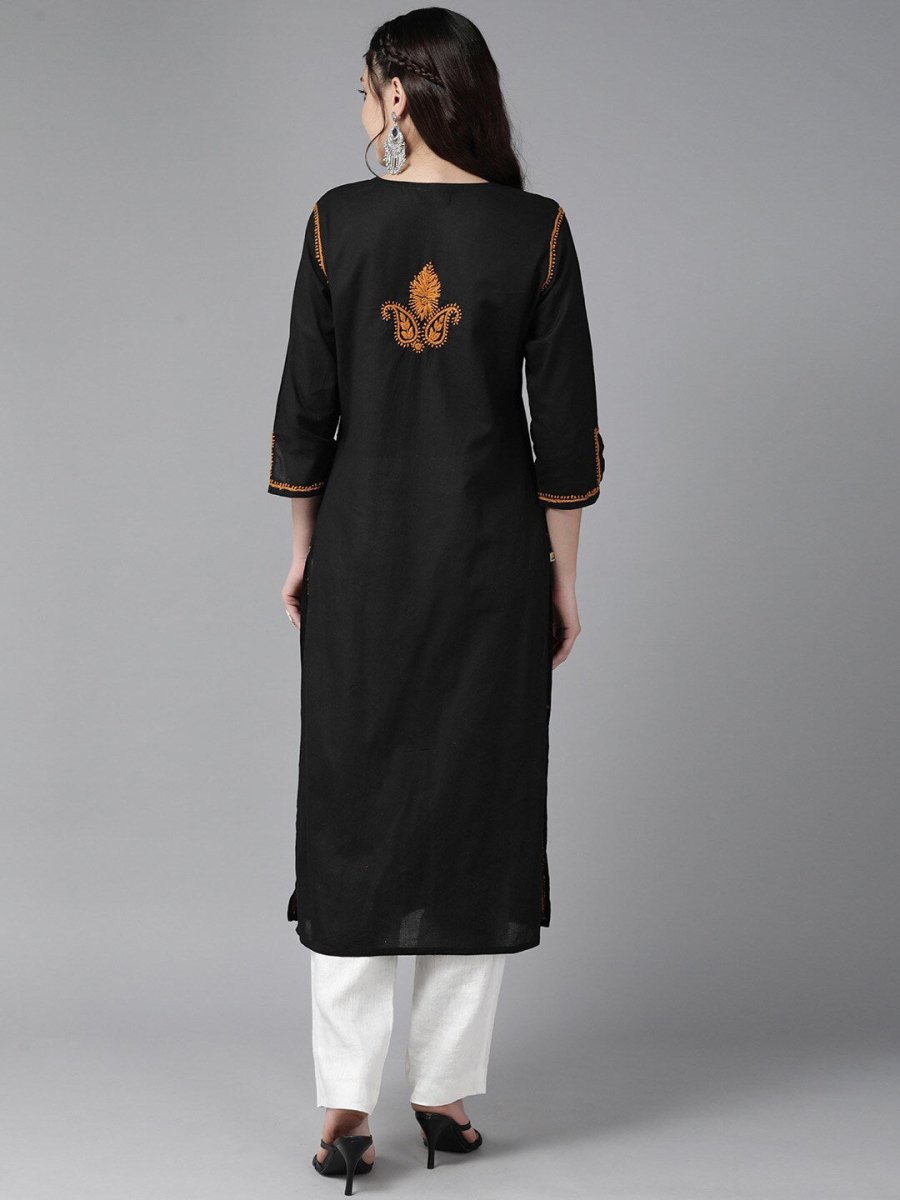 ADA Ethnic Motifs Embroidered Chikankari Cotton Straight Kurta