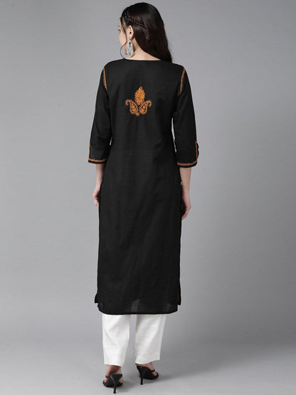 ADA Ethnic Motifs Embroidered Chikankari Cotton Straight Kurta
