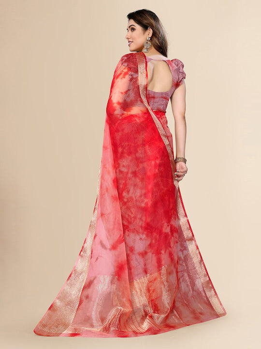 Fabmora Tie and Dye Dyed Zari Organza Saree
