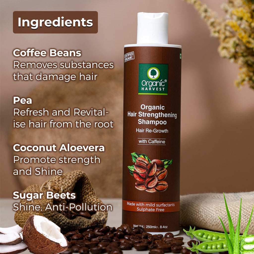 Organic Harvest Organic Hair Strengthening Shampoo Hair Re-Growth With Caffeine - 250 ml